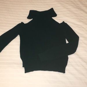 Green turtleneck sweater with peekaboo shoulders